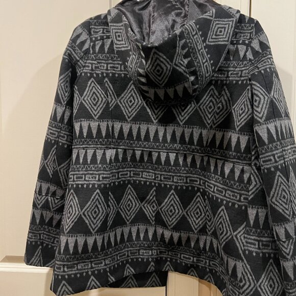 Hurley Wool Blend Hooded Pea Coat – Tribal Aztec Print | Size Small - Picture 2 of 5